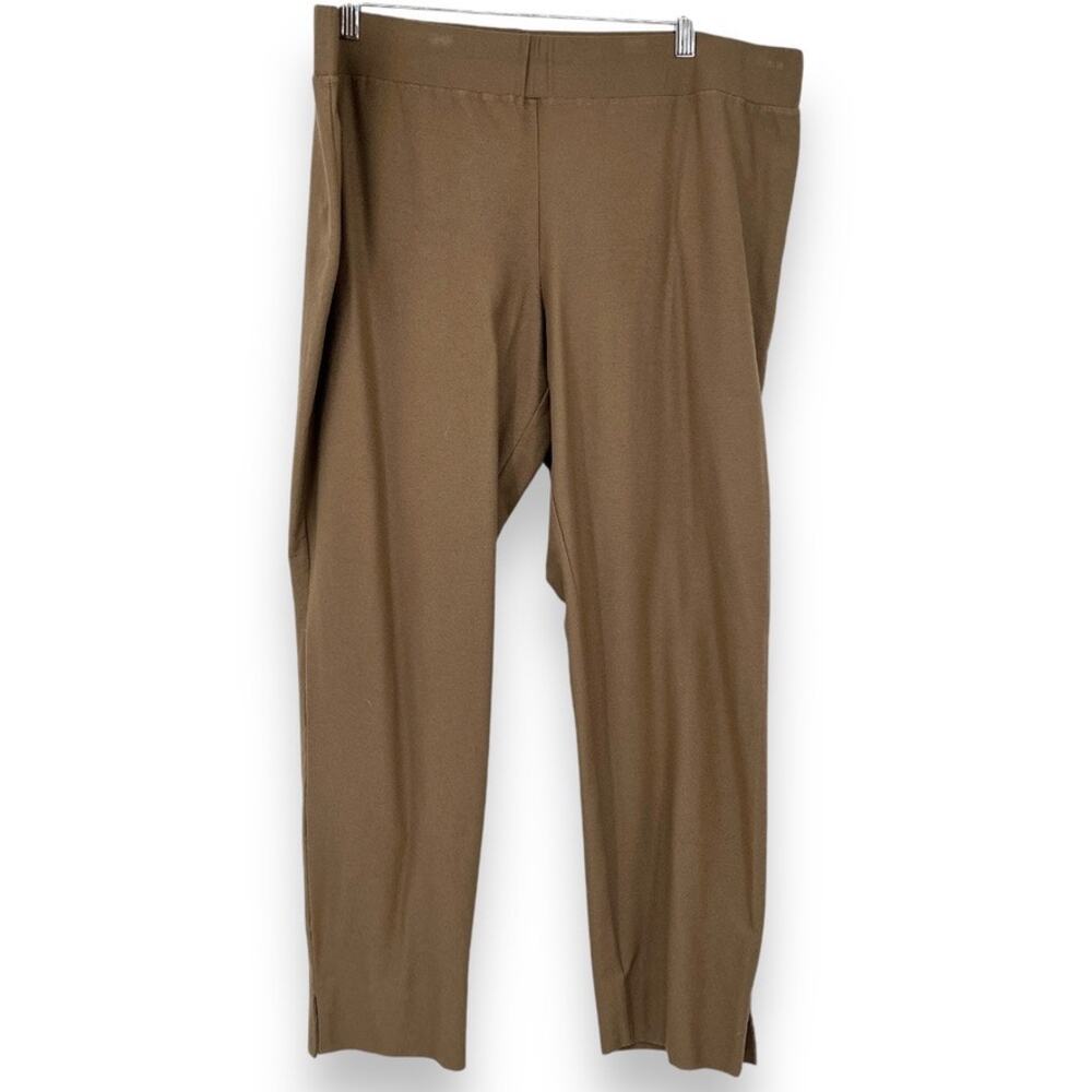 Eileen Fisher Pull On Casual Pants with Ankle Slits Women's XL Brown Minimalist